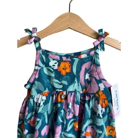 New! Carter's Baby's 12M Green Purple Floral One piece Skirt Playsuit Onesie - Picture 3 of 5